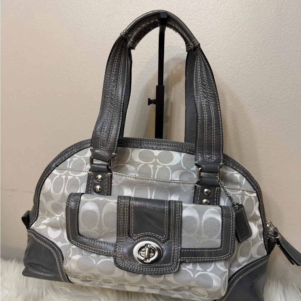 Coach Gray and Cream Shoulder Bag#F13977